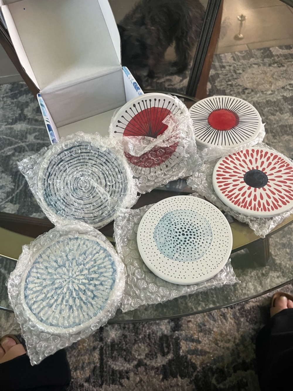 NWT ACME Ceramic Coasters Set of 6- White, Red, Blue, Pink -coastal vibes